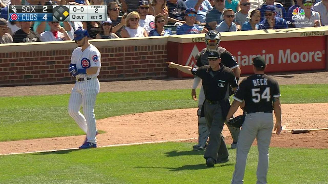 Benches warned after Happ is hit