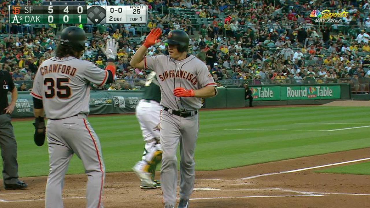 Early runs, big flies boost Giants past A's