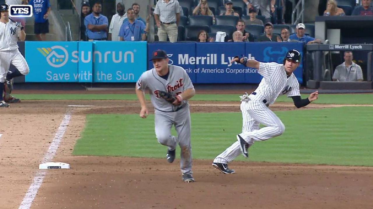 Ellsbury reaches third on error