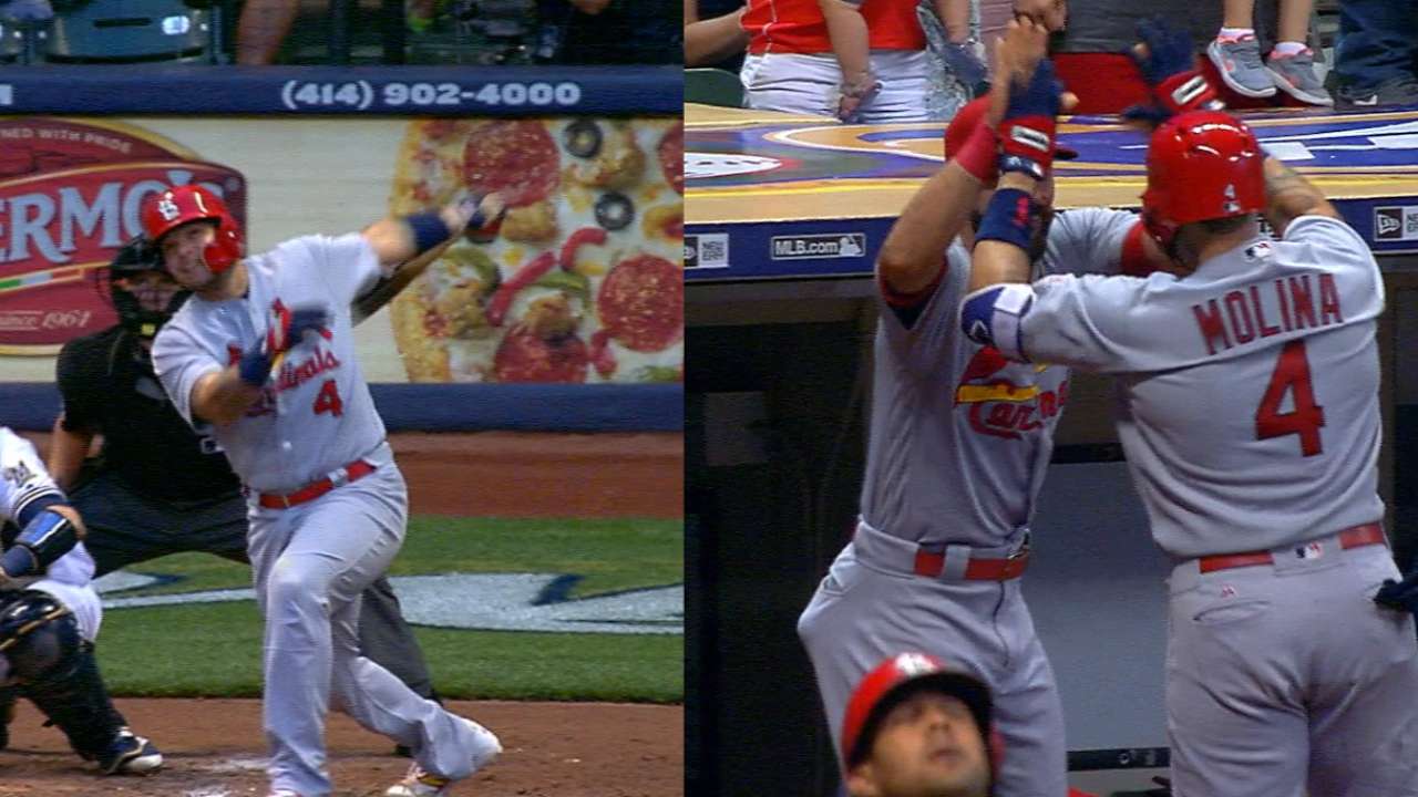 Yadi's 2 HRs, Weaver send Cards past Crew