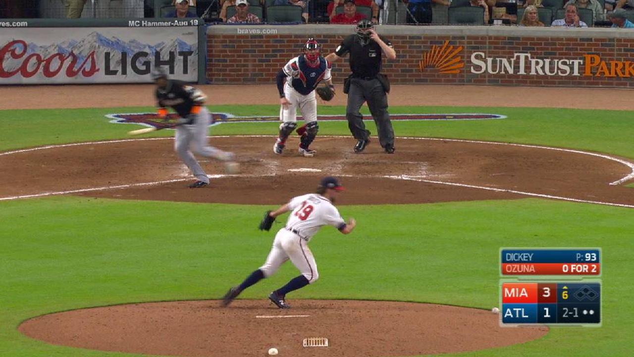 Dickey handles comebacker