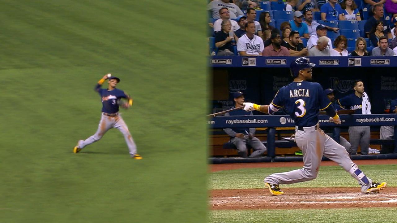 Birthday boy Arcia backs Woodruff past Rays