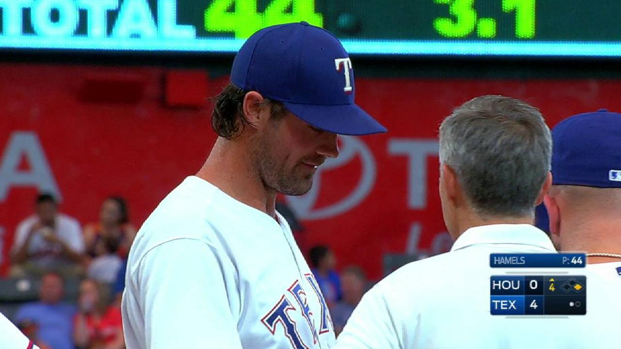Hamels logs 7 scoreless despite sore knee