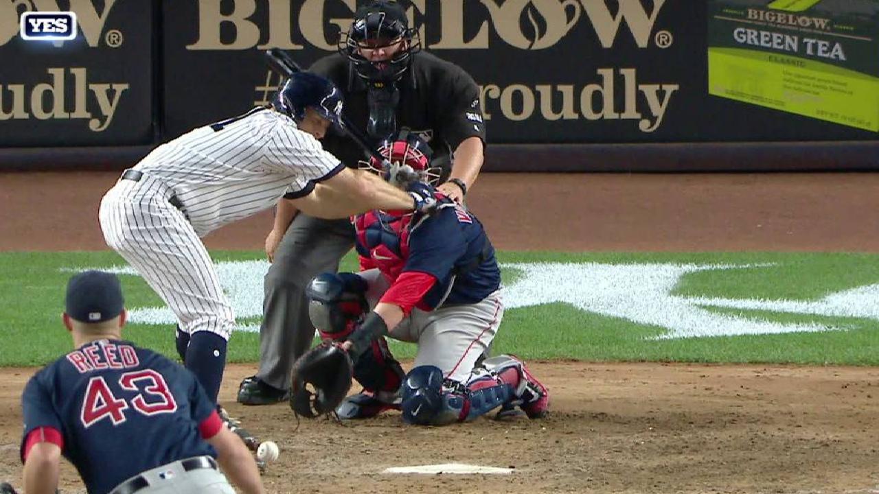 Gardner gets hit by a pitch