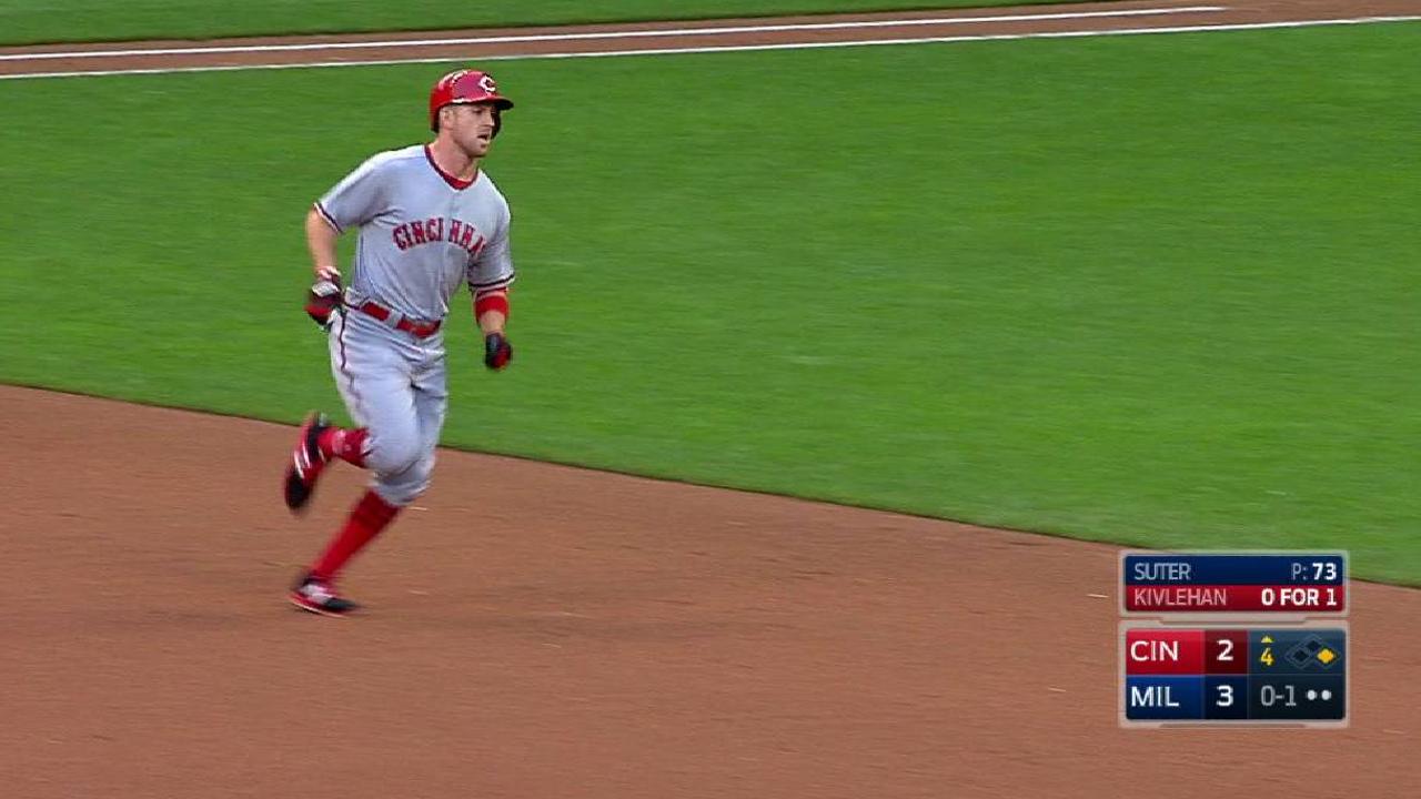 Reds hit 3 HRs but fall to Brewers in extras
