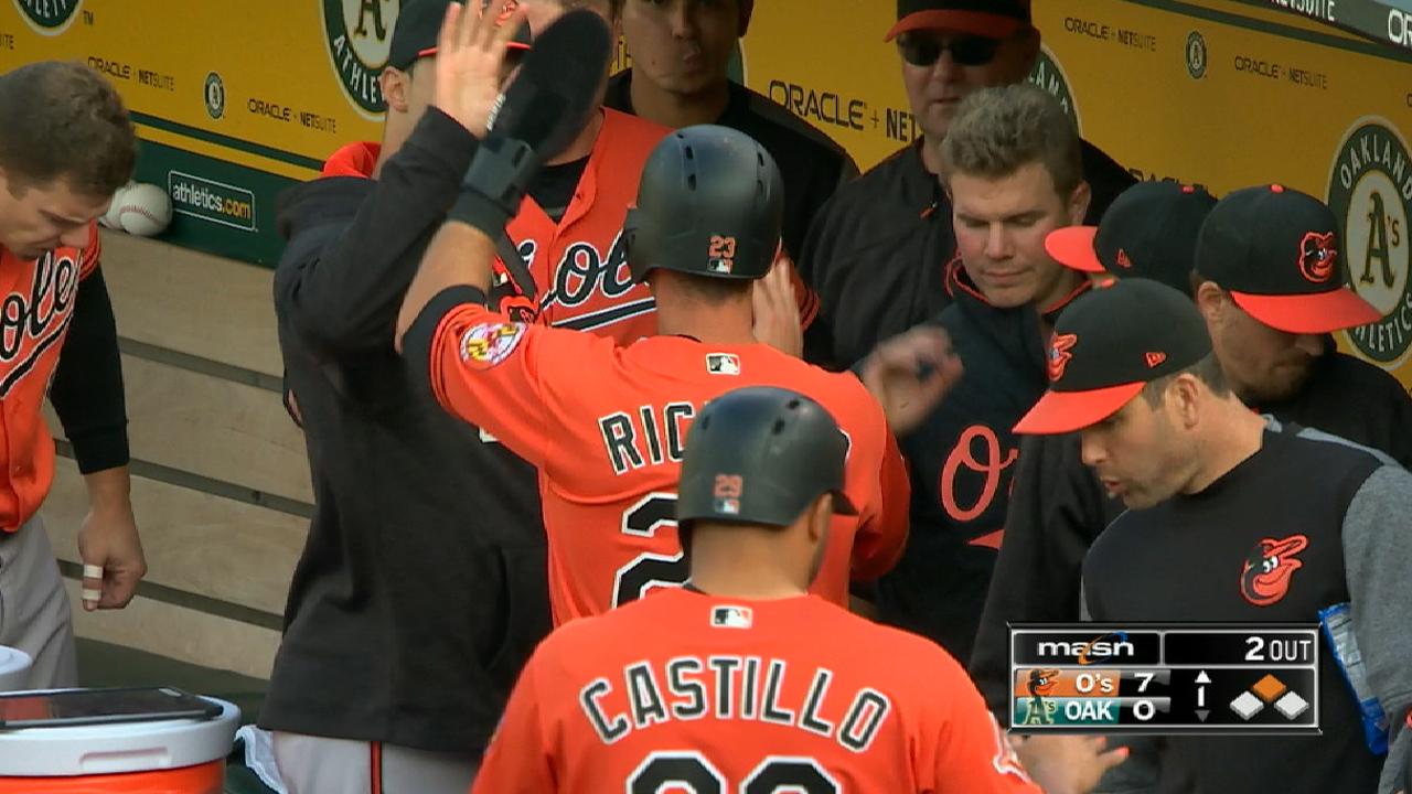 Orioles pounce on A's in first en route to rout