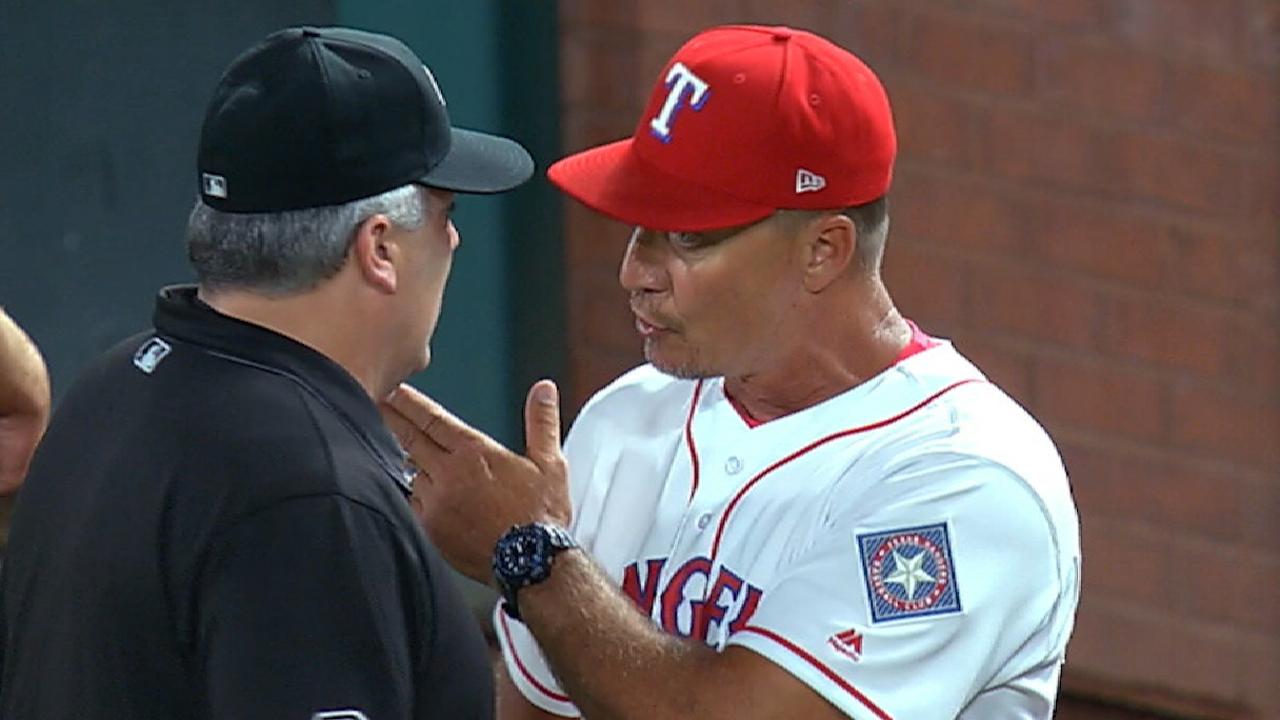Banister chats with umpires