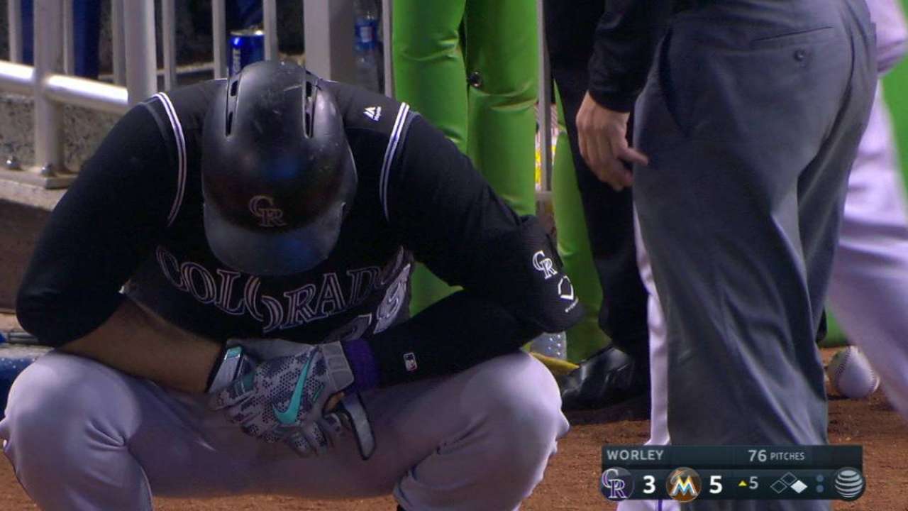 Arenado exits game after HBP