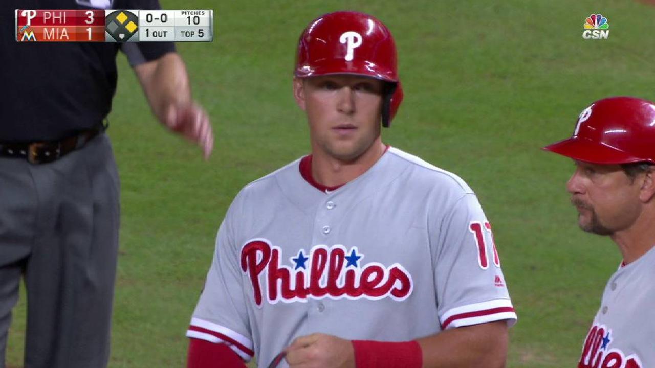 Hoskins extends hit streak to 13