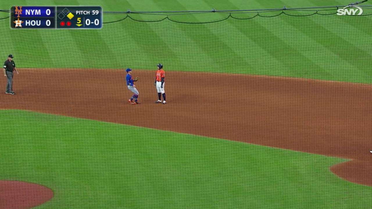 Cecchini, Springer hug it out after an out