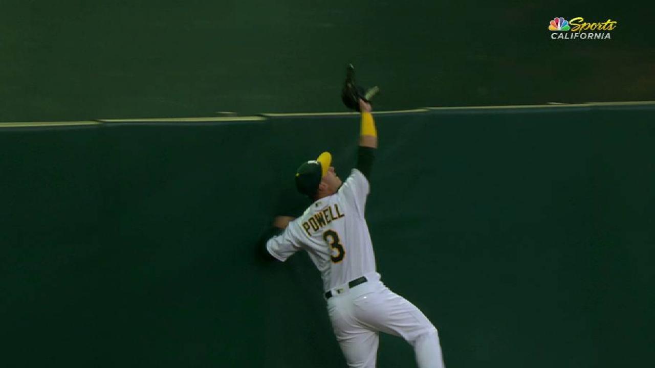 Powell's leaping catch