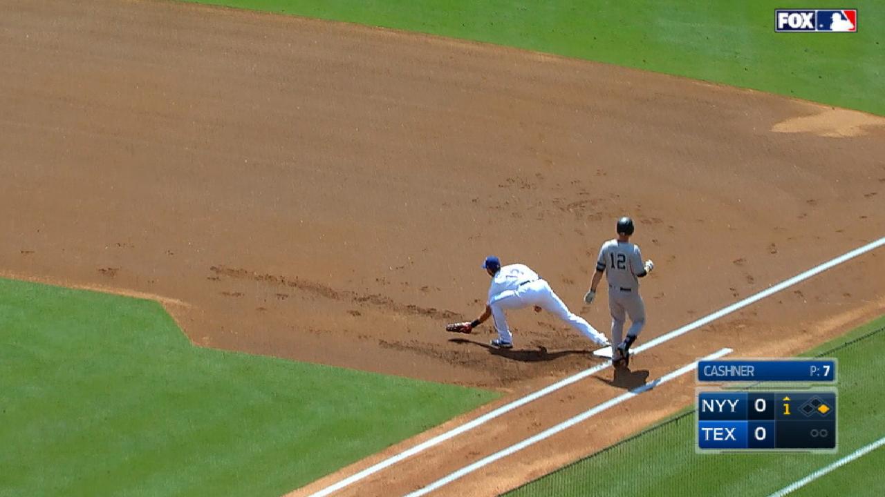 Gomez makes catch, turns two