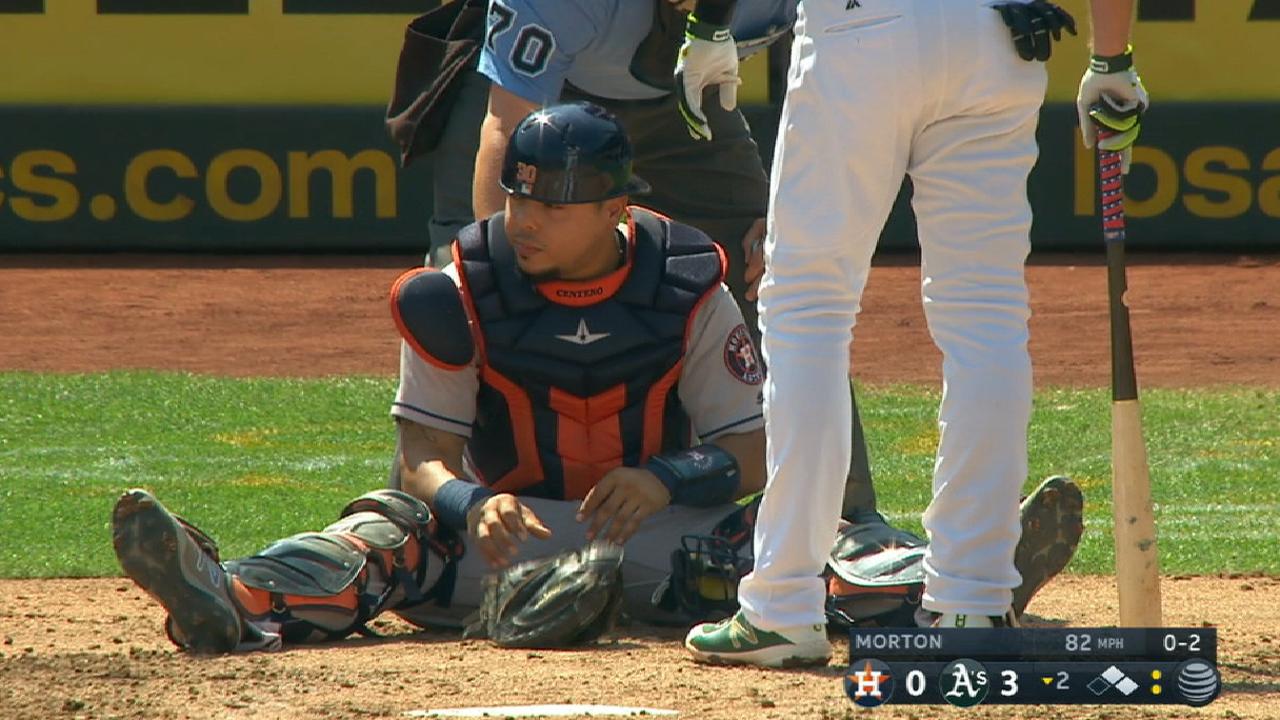 Centeno struck by backswing, exits game