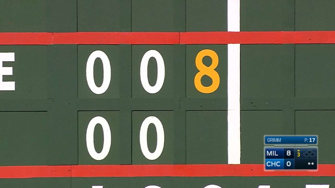 Crew crushes Cubs, cuts Central deficit to 3