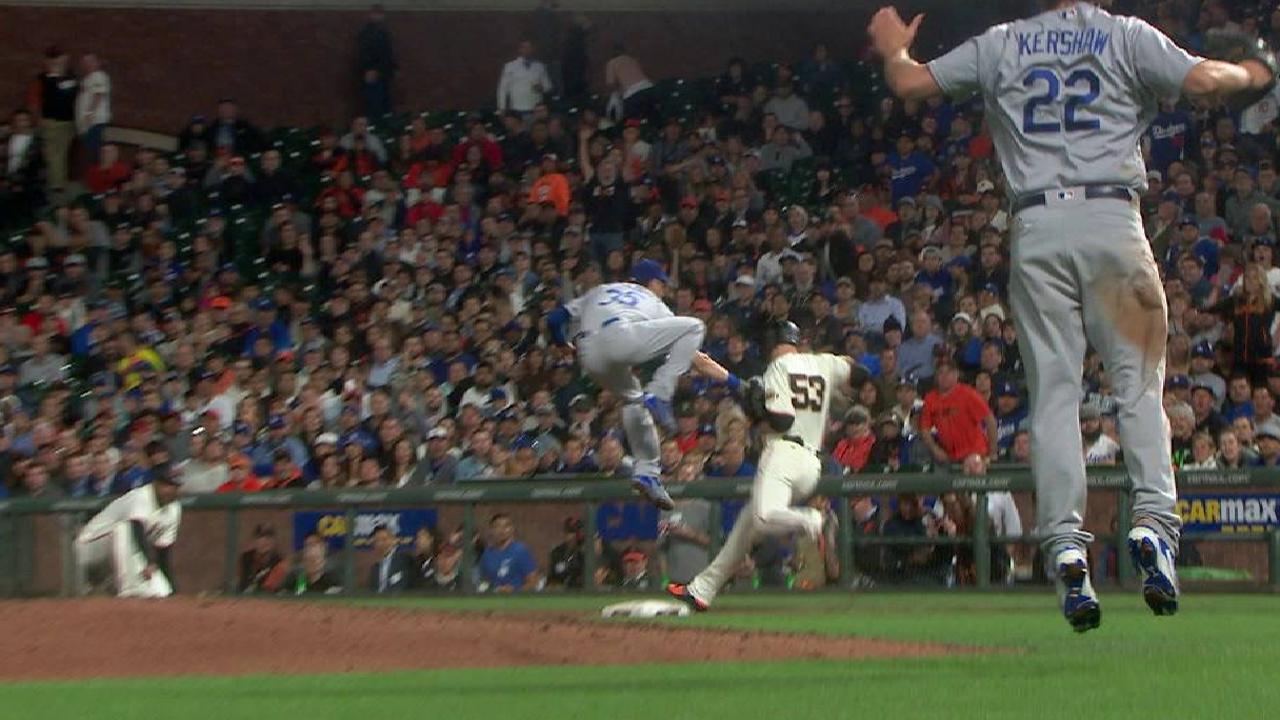 Bellinger's leaping tag at first