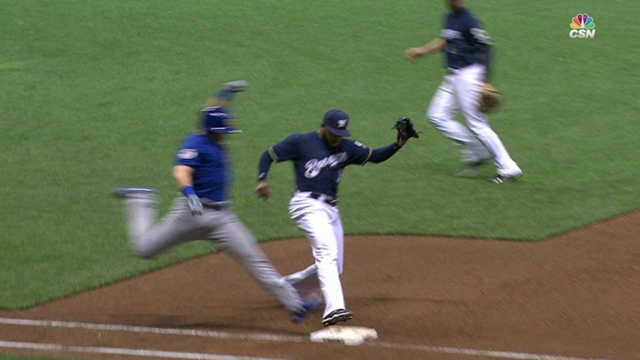 Happ reaches on infield single