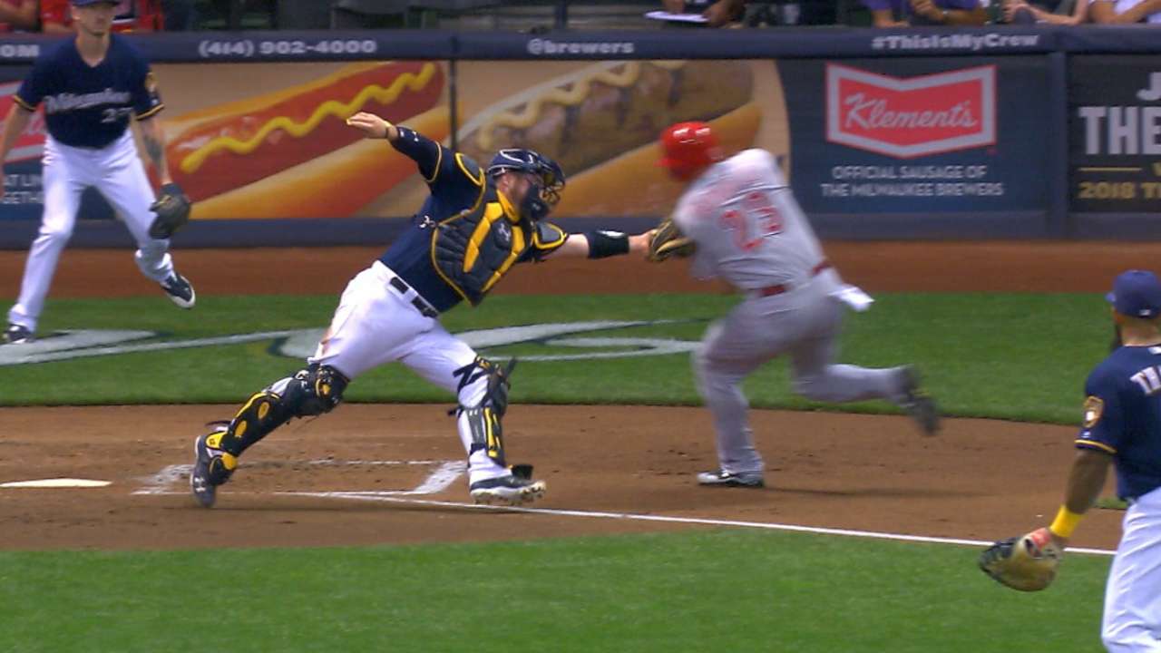 Brewers nab Duvall at home plate
