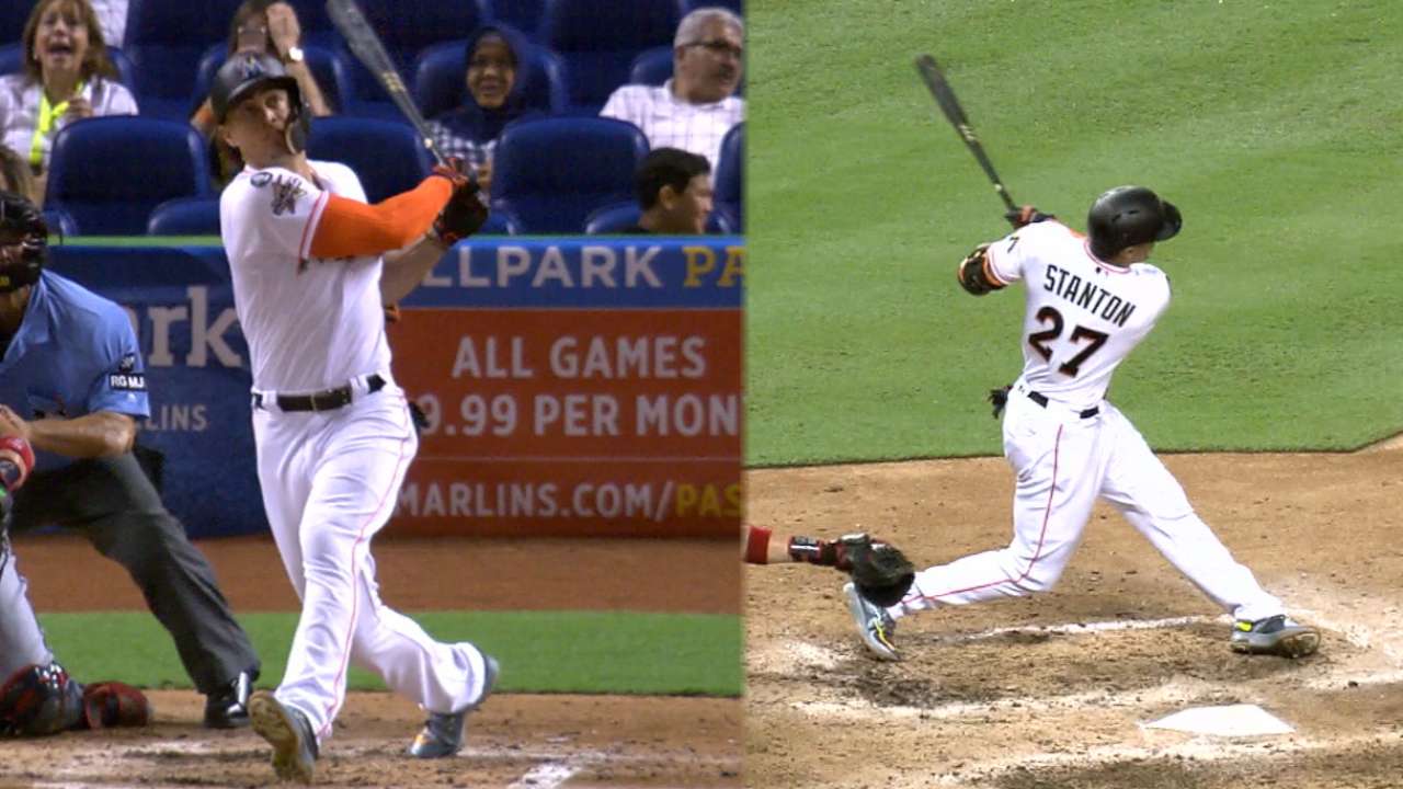 Stanton da sus jonrones 58 y 59 en triunfo de Marlins sobre Bravos