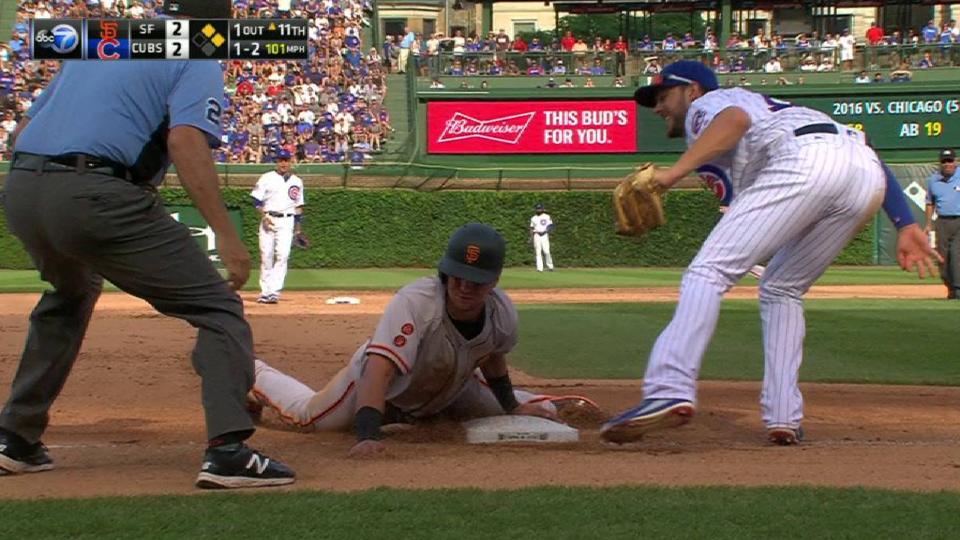 Hunter Pence Strikes Out Swinging Passed Ball By Catcher Willson Contreras Joe Panik To 3rd Buster Posey To 2nd