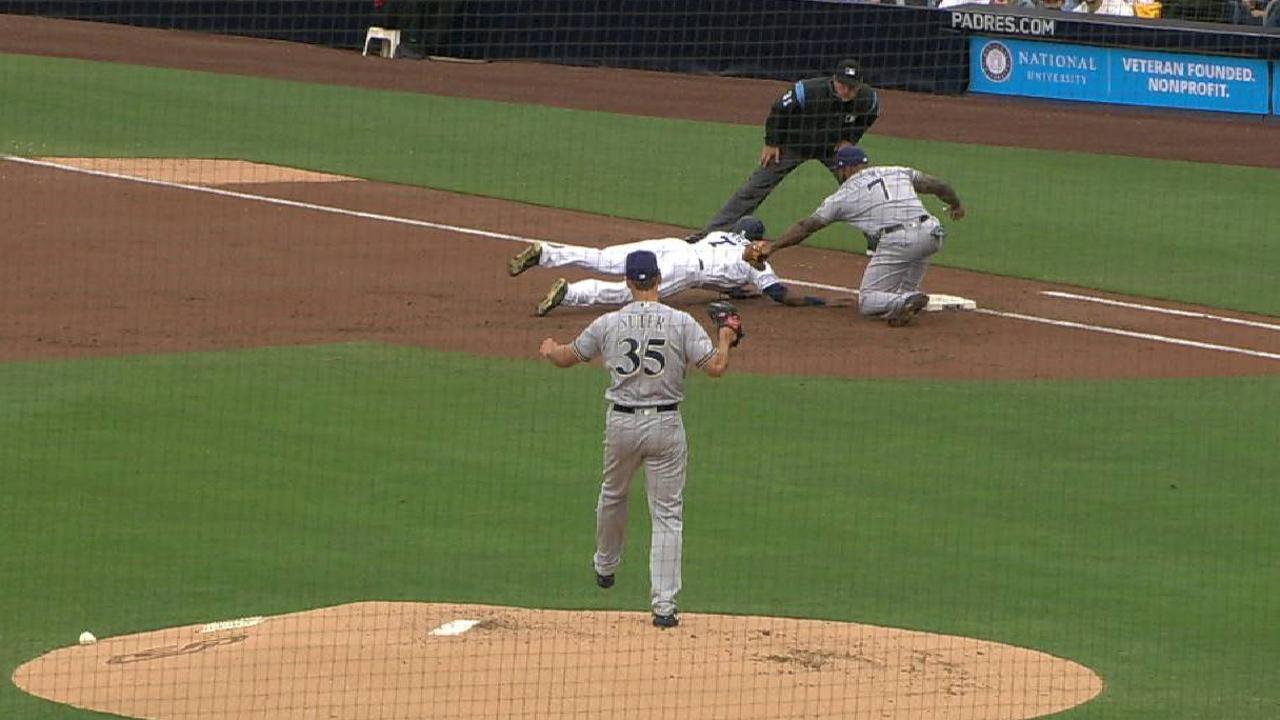 Suter's pickoff at first base