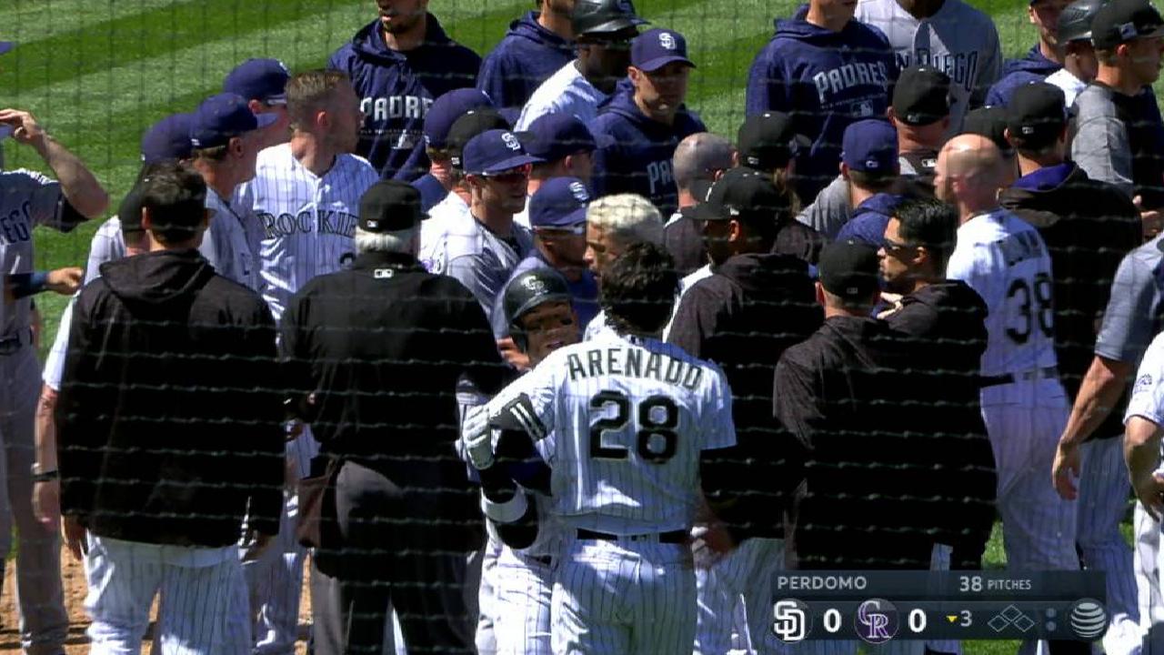 Nolan Arenado throws punches in benches-clearing brawl with Padres