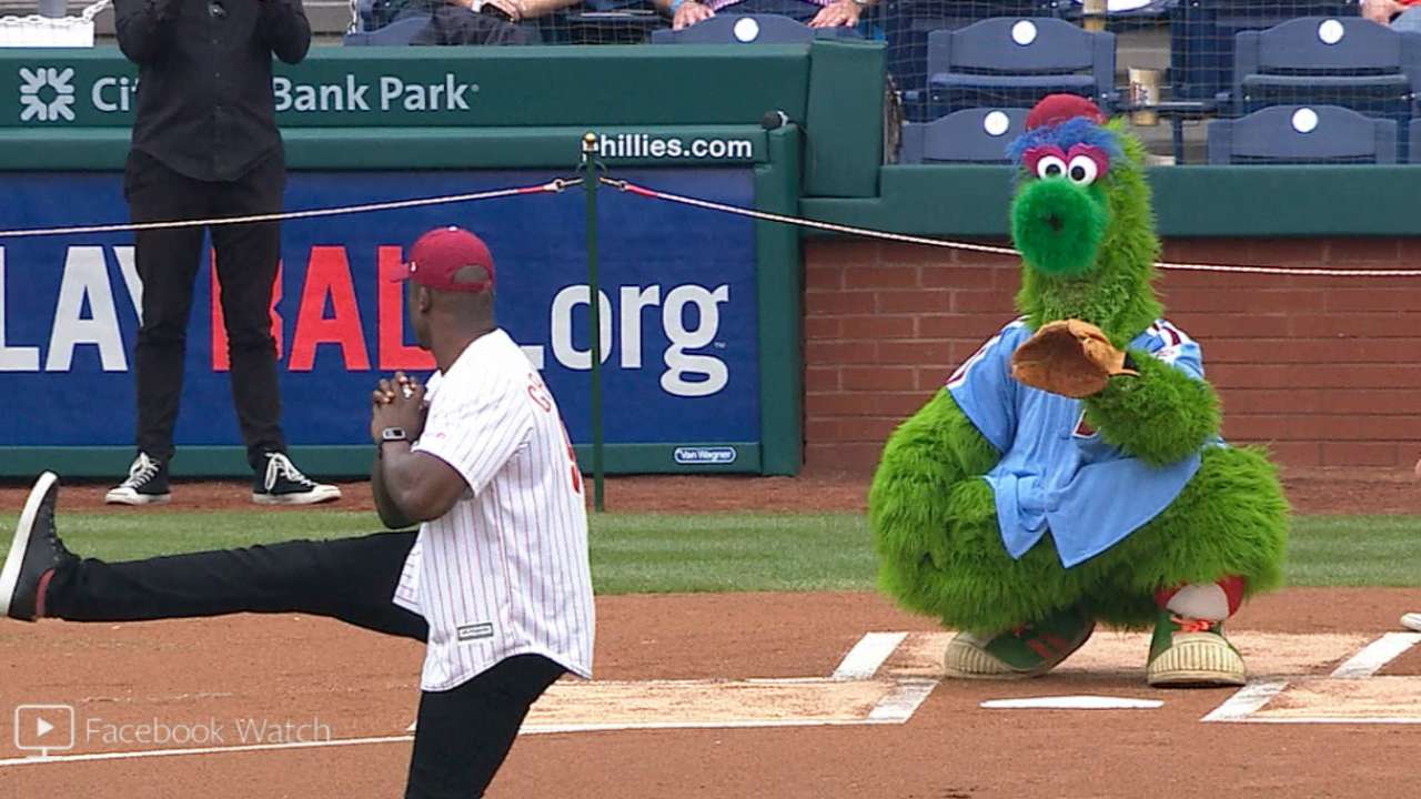 He pulled it off too 😅 #philadelphia #phillies #firstpitch