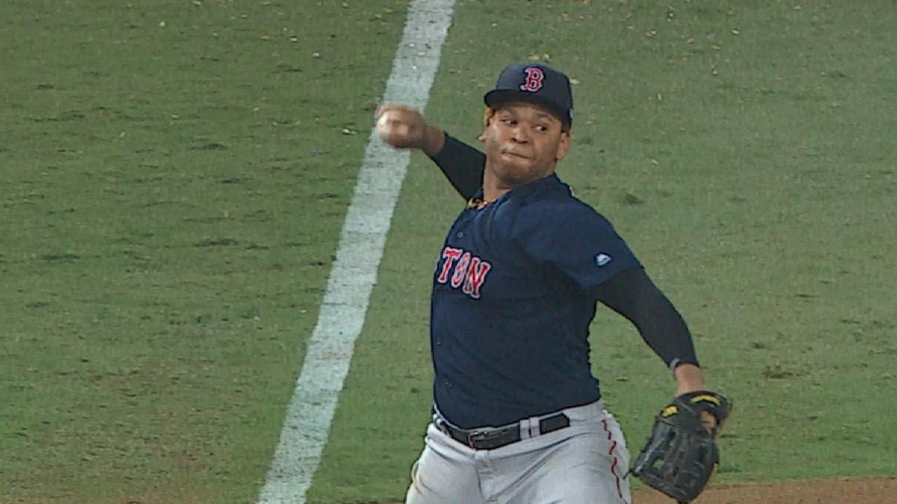 Devers' strong throw in 9th